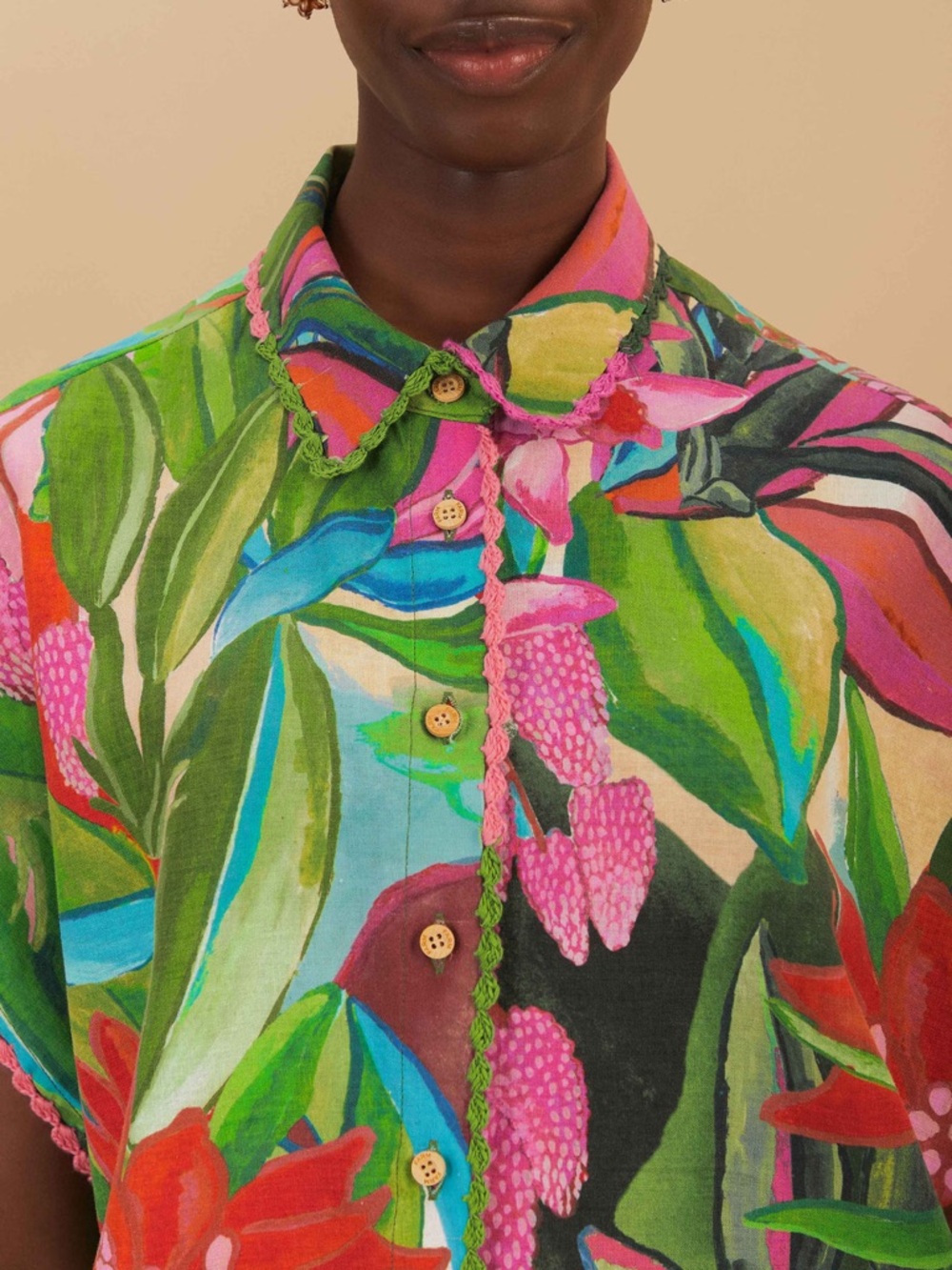 FARM Rio Jardin De Reve Shirt Size XS NWT Tropical Linen Multicolor - Picture 3 of 16
